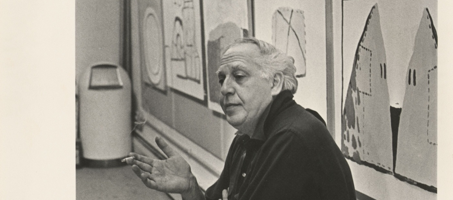 Philip Guston in his Woodstock studio, 1970 . Photograph by F. K. Lloyd . Image courtesy of The Guston Foundation and Hauser & Wirth