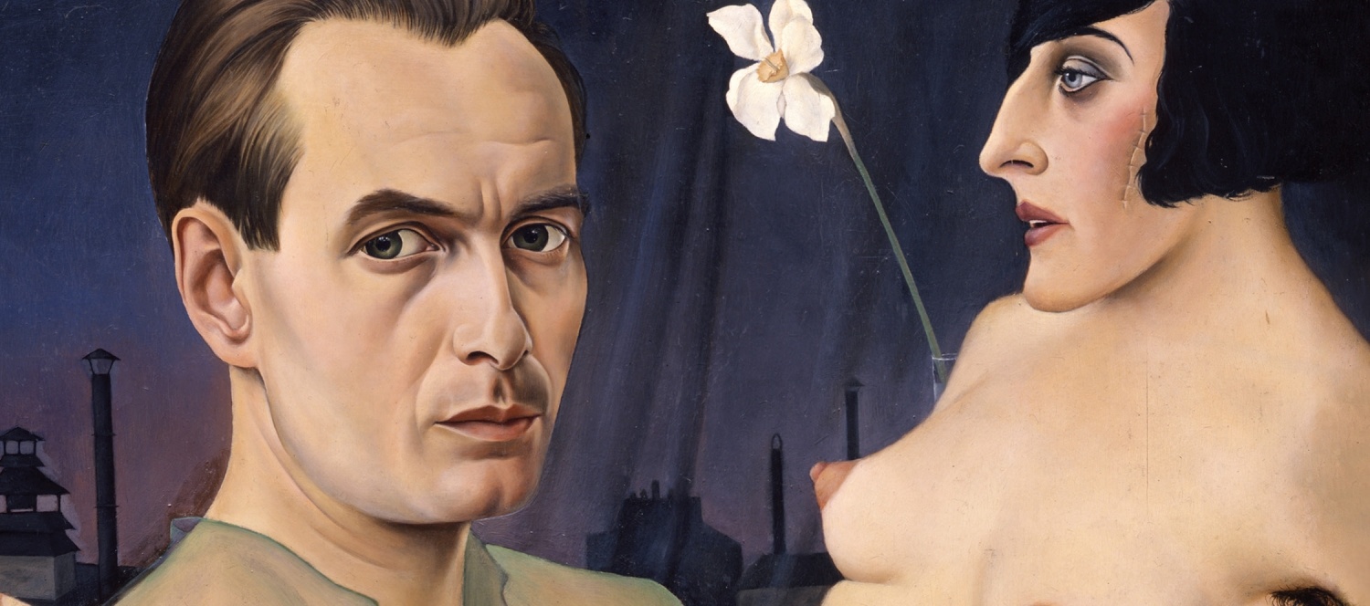 CHRISTIAN SCHAD, Selbstbildnis mit Modell, 1927 © Tate: Leihgabe einer Privatsammlung 1994, Foto: Benjamin Hasenclever, München © Christian-Schad-Stiftung Aschaffenburg/Bildrecht, Wien 2024, Meta Censorship © Leopold Museum